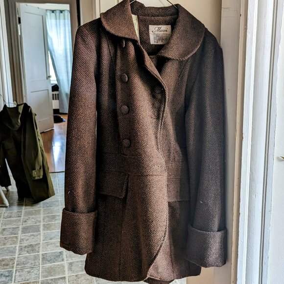 Brown Pinstripe Peacoat - Picture 4 of 16